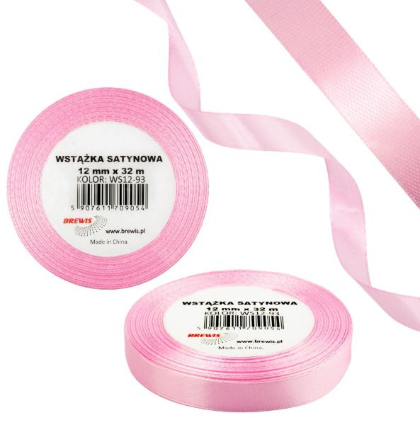 Wstążka satynowa 12mmx32m Baby Pink WS12-93 Brewis